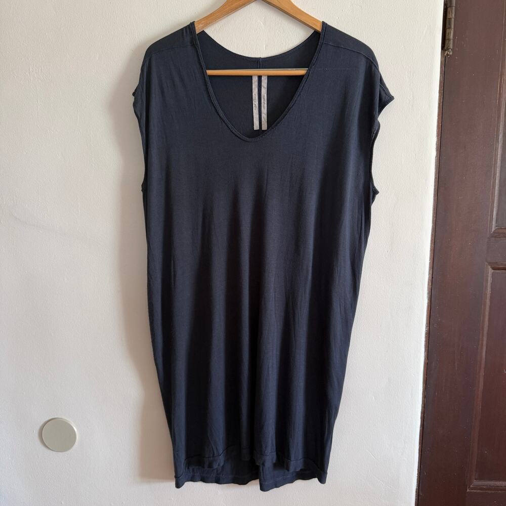 RICK OWENS Gray Silk Blend Jersey S/S 2014 Vicious Cap Sleeve Mini Dress Medium